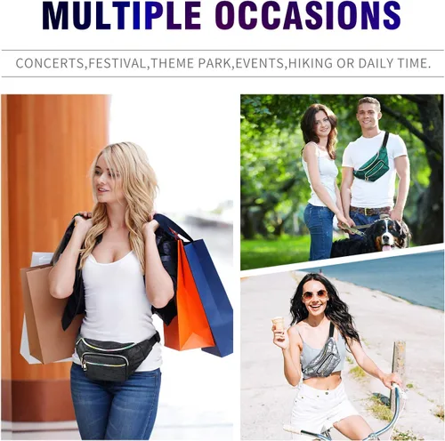 Miniatura 7 de JECIMER Riñonera para mujeres y hombres, Riñonera de moda para niñas, adolescentes y niños con 5 bolsas, cinturón negro, paquete de cintura, bolsa