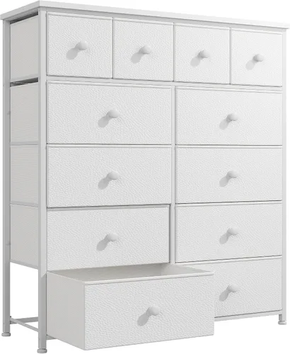 Bepatio Cómoda para dormitorio con 12 cajones, cómoda de tela y cómoda con marco de metal resistente, parte superior de madera, para mujer, 38.9
