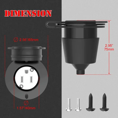 Miniatura 13 de Toma de corriente con bridas, NEMA 5-15 15 Amp Toma de corriente con brida de hoja recta con tapas, 120-125 voltios, 2 polos-3 cables, grado