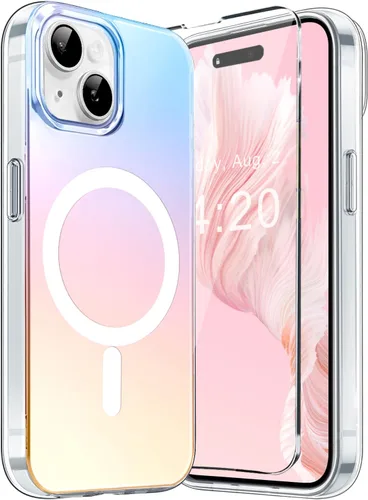 Miniatura 14 de Funda MagSafe para iPhone 15 Pro para mujeres y niñas, funda magnética iridiscente con purpurina iridiscente de ópalo perlado