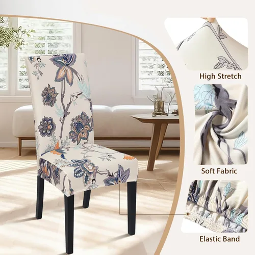 Miniatura 3 de SearchI Juego de 4 fundas para sillas de comedor, elásticas con estampado floral, fundas deslizables para sillas Parsons de spandex, removibles