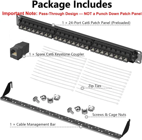 Miniatura 7 de Jadaol [Listado UL] Panel de Parches de 24 Puertos para Montaje en Rack o Montaje en Pared de 19 Pulgadas, Panel de Red Cat 6 de 1U Precargado