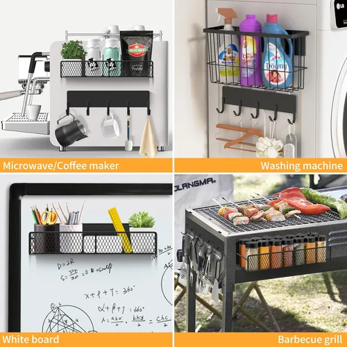 Miniatura 7 de Estante magnético para especias para refrigerador, paquete de 7 estantes magnéticos fuertes 100% de metal, organizador de especias con soporte