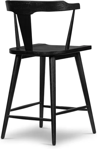 Miniatura 6 de Poly & BARK Enzo Taburete de mostrador – Moderno taburete de bar tapizado con respaldo curvo, asiento acolchado, tapicería premium, patas de madera