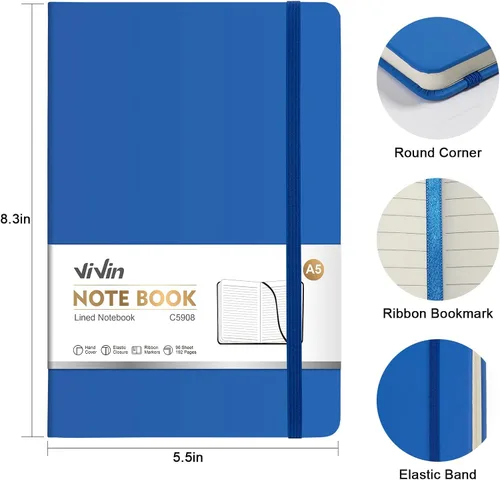 Miniatura 2 de ViVin Cuadernos rayados para trabajo, 192 páginas, tamaño mediano de 5.5 x 8.3 pulgadas, con rayas universitarias, cuadernos A5 de tapa dura