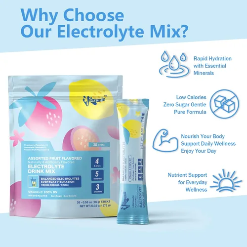 Miniatura 4 de Paquetes de hidratación: polvo de electrolitos sin azúcar con vitamina C, 4 electrolitos, 5 minerales y nutrientes, vegano, paquete variado