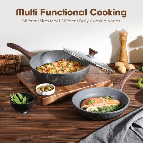Miniatura 5 de SENSARTE Sartén antiadherente, sartenes de tortilla con revestimiento de granito suizo, utensilios de cocina saludables, libres de PFOA añadido Gris