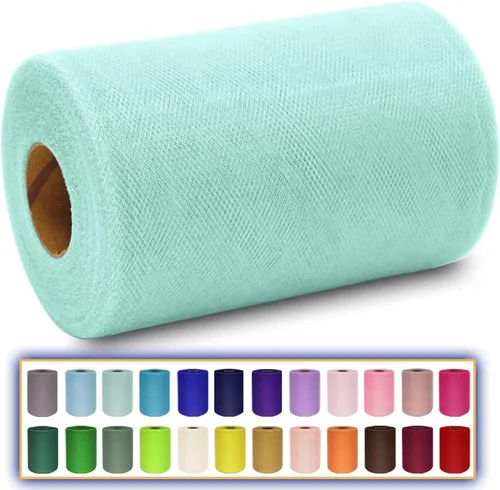 Rollo de tela de tul azul agua de 6 pulgadas x 300 pies (100 yardas), cinta de tul mate cinta de red malla carrete para DIY falda tutú lazo de boda