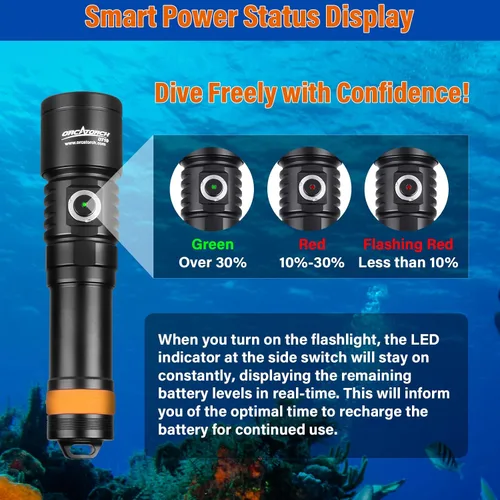 Miniatura 3 de ORCATORCH D710 Luz de Buceo, Linterna Subacuática Super Brillante de 3000 Lúmenes con Haz Estrecho de 6 Grados, Antorcha de Buceo Nocturna Negro