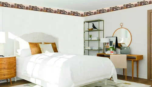 Miniatura 2 de Dundee Deco Papel tapiz para despegar y pegar, DDAZBD9172, diseño retro de borde de pared, diseño retro, 15 pies x 7 pulgadas (15.0 ft x 7.0 in)