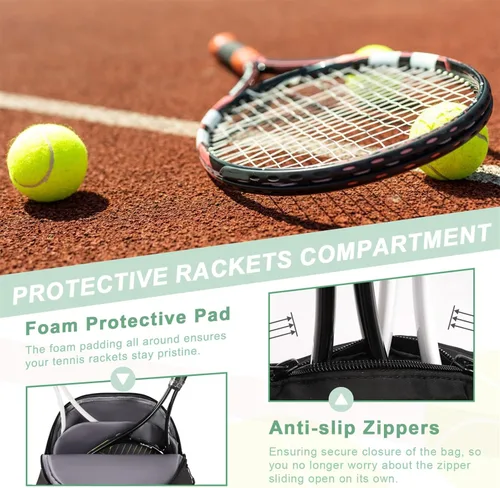 Miniatura 5 de Mochila de Tenis Arcoyard con Capacidad para 2 Raquetas, Bolsas de Tenis Profesionales para Mujeres, Mochila de Tenis con Compartimento Ventilado