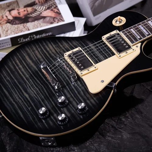 Miniatura 6 de Grote Guitarra eléctrica de cuerpo sólido LPYS-006 con mástil de arce, trastes de acero inoxidable, ideal para todos los niveles, con bolso de Negro