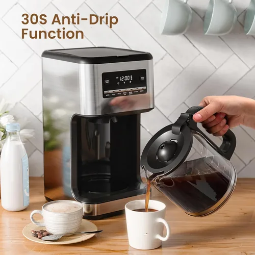 Miniatura 6 de Electactic Cafetera, Cafetera programable de 14 tazas con filtro reutilizable y placa de mantener caliente, cafeteras pequeñas automáticas