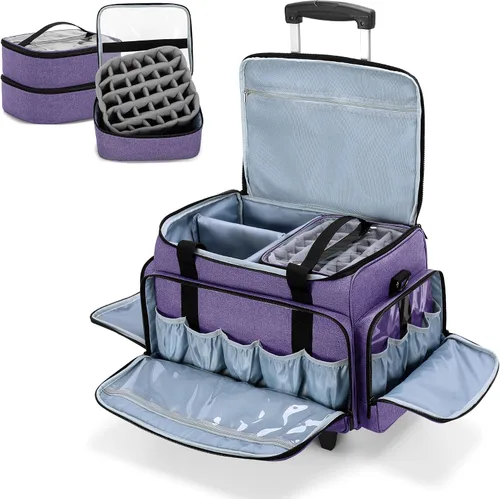 Miniatura 10 de LUXJA Organizador de esmalte de uñas rodante con capacidad para 90 botellas y una lámpara de uñas, estuche de esmalte de uñas rodante con una