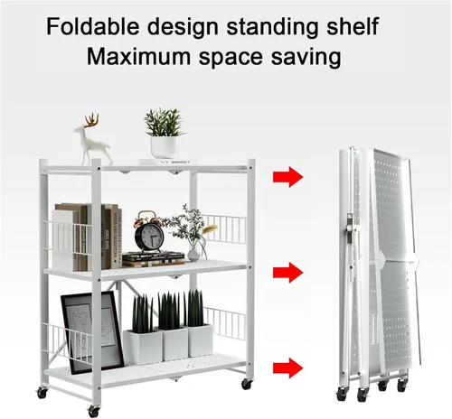 Miniatura 9 de Estantes plegables de almacenamiento, estantes plegables de metal con ruedas, estantes y estantes de almacenamiento, estantes rodantes, estantes