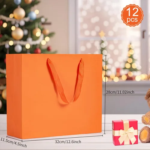 Miniatura 2 de Umoonfine Umoofine - Bolsa de regalo grande naranja con asas de cinta, paquete de 12, 12.6 x 4.5 x 11 pulgadas, extra grande, reutilizable