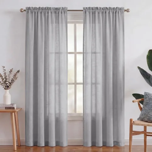 Miniatura 49 de Turquoize cortinas traslúcidas de lino natural, cortinas semitransparentes, cortinas de arpillera con bolsillo para cortinero, paneles para ventana