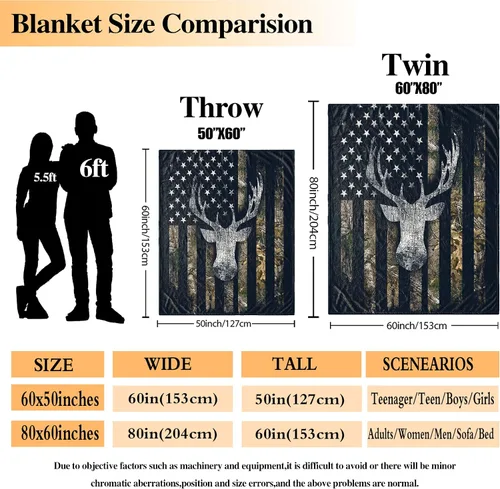 Miniatura 4 de Manta de Caza con Bandera de Ciervo Camuflado de EE.UU., Mantas de Regalo para Hombres, Manta Súper Suave, Acogedora y Cálida para Sofá, Silla