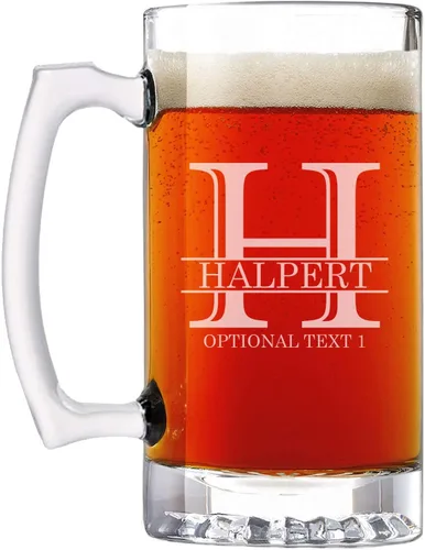 Miniatura 24 de Taza de cerveza de vidrio con monograma grabado personalizado, 34 onzas, Día del Padre, monograma, nombre personalizado, regalos de cerveza Claro