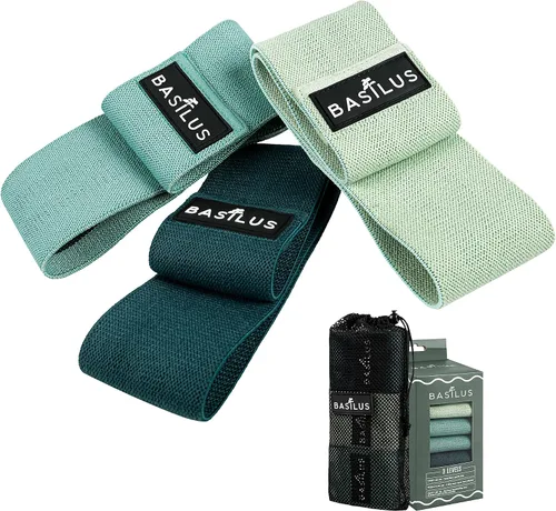 Miniatura 3 de Paquete de 3 bandas de resistencia de tela para piernas y glúteos, bandas de ejercicio para entrenamiento de fuerza, yoga, pilates y fitness, bolsa
