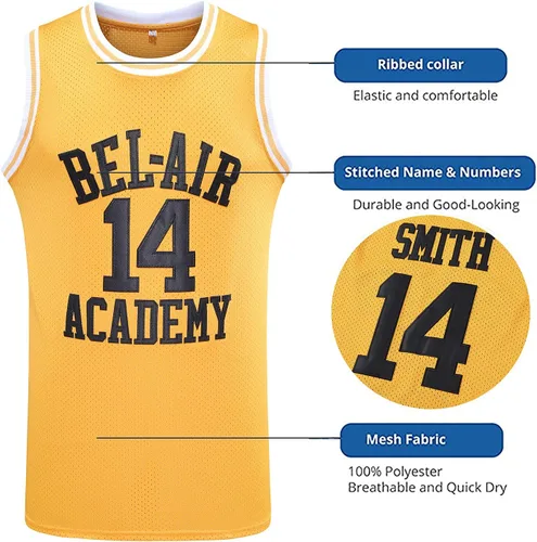 Miniatura 2 de MESOSPERO #14 The Fresh Prince of Bel Air #25 Carlton Banks - Camiseta de baloncesto, ropa de hip hop de los años 90 para hombres de fiesta