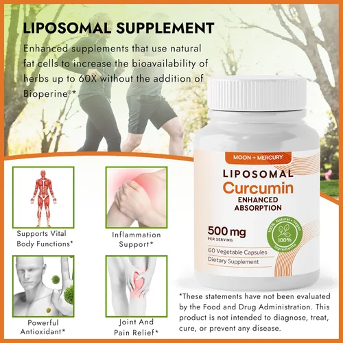 Miniatura 4 de Curcumina de cúrcuma liposomal 500mg - 60 cápsulas de suplementos de curcumina de cúrcuma
