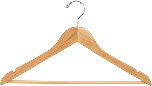Miniatura 6 de Perchas de madera (paquete de 100) – Percha de madera Wishbone con gancho cromado, sin barra, 17 pulgadas, madera natural
