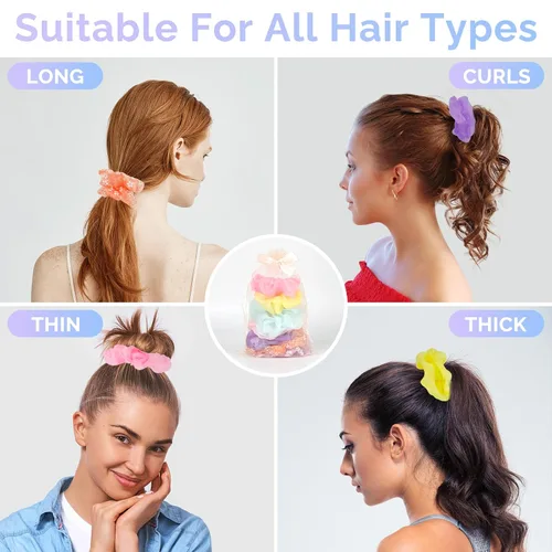 Miniatura 4 de 8 piezas de scrunchies LED para mujeres - Scrunchy, scrunchies iluminados para niñas, ligas de hilo coloridas, accesorio para el cabello que brilla