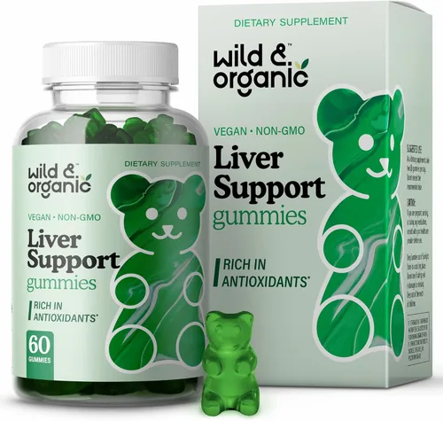 Wild & Organic Gomitas de apoyo hepático, cardo mariano, extracto de raíz de diente de león para desintoxicación de limpieza del hígado, 60 gomitas