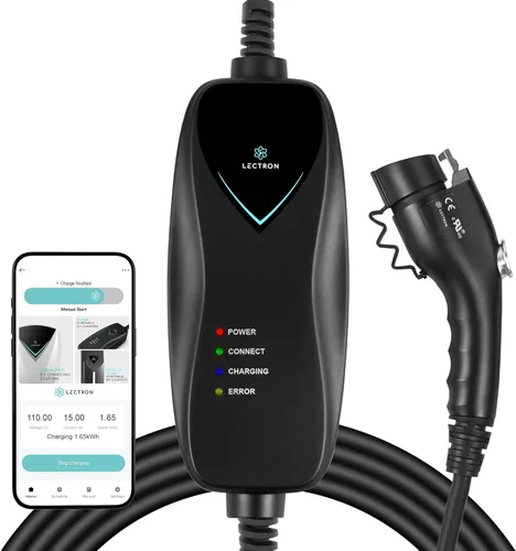Lectron Cargador J1772 de nivel 1 (versión WiFi) – 120 V, 15 amperios, enchufe NEMA 5-15, cable de extensión de 16 pies – Cargador de coche