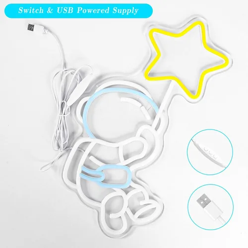 Miniatura 5 de Letrero de neón de estrella de astronauta, luz LED de neón para decoración de pared, regulable, astronauta sosteniendo estrellas, luces