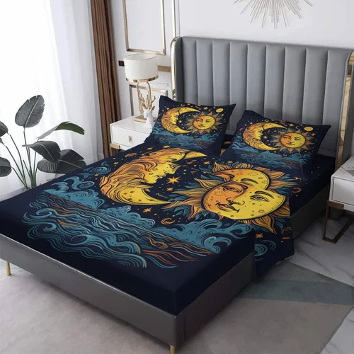 Miniatura 10 de Sun Sheets tamaño individual – Sábanas estéticas celestiales de microfibra suave, bolsillo profundo, sábanas y fundas de almohada estampadas sin