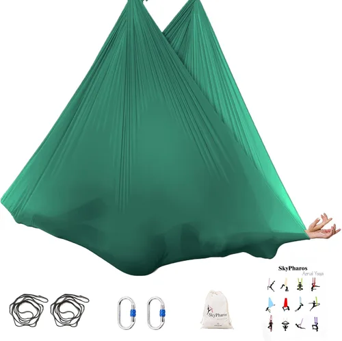 Miniatura 6 de Juego de columpio de yoga de seda aérea de 5.5 yardas - Kit de hamaca de yoga aérea antigravedad volador para fitness, tela de tricot de nailon