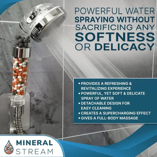 Miniatura 4 de MineralStream Cabezal de Ducha Iónico 2.0 Cabezal de Ducha de Alta Presión que Ahorra Agua con Perlas de Filtro Cabezales de Ducha Spa de Agua