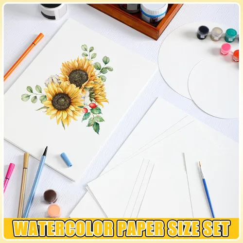 Miniatura 3 de Dunzoom 100 hojas de papel de acuarela a granel, 6 tamaños, papel de color de agua blanca, prensa en frío, 250 GSM, acuarela, artista, suministros