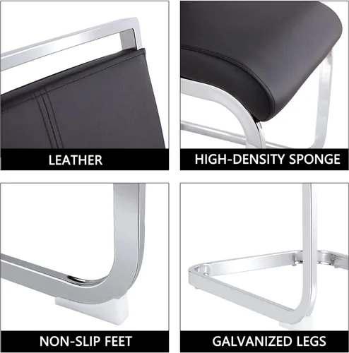 Miniatura 7 de gopop Juego de sillas de comedor, sillas modernas de metal con asiento acolchado de piel sintética, respaldo alto y patas cromadas resistentes, Negro