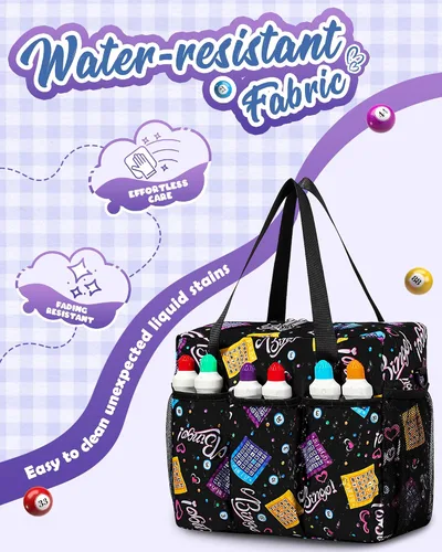 Miniatura 5 de Bolsa de Bingo con Bolsillos para Marcadores Casino Accesorios de Juego de Bingo para Adultos Mayores Negro