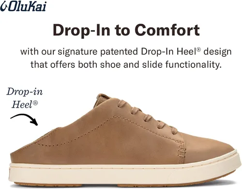 Miniatura 4 de OLUKAI Pehuea Li 'ili - Tenis de cuero para mujer, zapatos casuales para uso diario con tacón caído, suela de goma que no deja marcas, ajuste cómodo