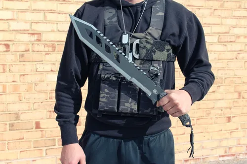 Miniatura 6 de Sierra Zulu Trident Machete - Acero inoxidable, 24.0 pulgadas en general, hoja modificada Tanto con borde trasero de diente de sierra, funda táctica