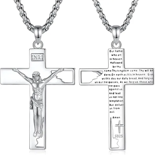 Miniatura 246 de EUDORA Collar de plata de ley 925, San Cristóbal y San Benito, San Miguel, Virgen María, San Judas Tadeo, Cruz de Buen Pastor y Arcángel, Medalla