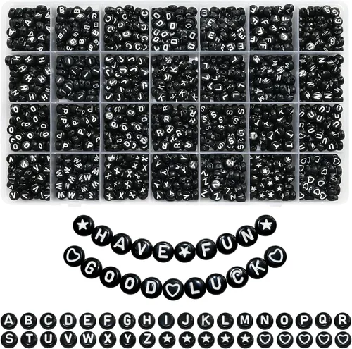 Miniatura 20 de Amaney – 1600 piezas, cuentas acrílicas del alfabeto, 31 estilos, corazón, número, estrella y sonriente, cuentas de 4 x 7 mm para hacer joyería