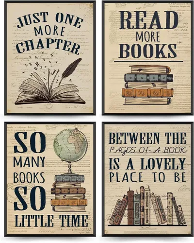 PLKMN Pósteres de lectura vintage para biblioteca, regalos libreros, decoración de club de libros, decoración de fiesta, arte de pared de libro