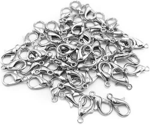 200 cierres de langosta curvados (0.472 x 0.394 pulgadas) de acero inoxidable para pulseras, collares, joyería, hallazgos, gancho de cierre (blanco