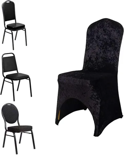 Miniatura 4 de Efavormart - Funda elástica para silla de banquete de terciopelo triturado y elastano negro con bolsillos para los pies, funda para silla de boda