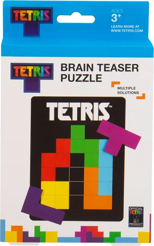 Rompecabezas de Tetris Tetrimino Shapes 3D Brain Teaser. Incluye 7 piezas de madera de tetrimino y tablero de madera plana. Producto oficial de