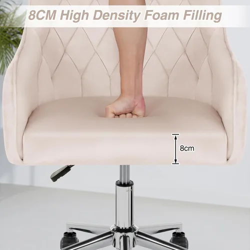 Miniatura 3 de HOFFREE Silla de oficina de terciopelo, bonita silla de tocador con ruedas para dormitorio, silla tapizada para oficina en casa (beige)