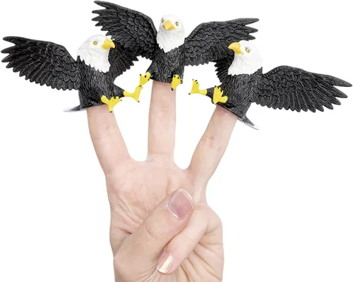Archie McPhee Finger Bald Eagles - Juego de 3 marionetas majestuosas de dedo de águila calva: perfectas para marionetas patrióticas de Estados Unidos