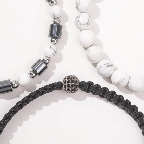 Miniatura 7 de Lynnaneo Juego de pulseras de cuentas para hombre de 0.315 in y 0.157 in de piedras preciosas curativas trenzadas con dije de circonita cúbica