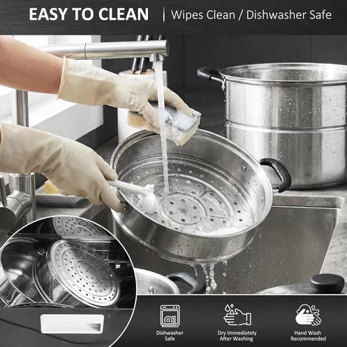 Miniatura 5 de AuFranc® Vaporizador de 8 cuartos de galón para cocinar, olla de vapor de acero inoxidable con cesta de vapor, olla multiusos con tapa fría