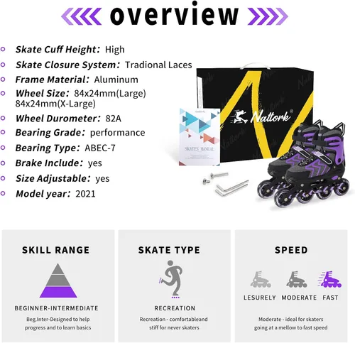 Miniatura 5 de Patines en línea Nattork ajustables para adultos y adolescentes, patines con cuchillas para interior y exterior para niños, principiantes